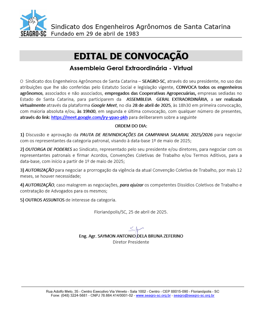 Assembleia Geral Extraordinária - Virtual - PAUTA DE REIVINDICAÇÕES DA CAMPANHA SALARIAL 2025/2026