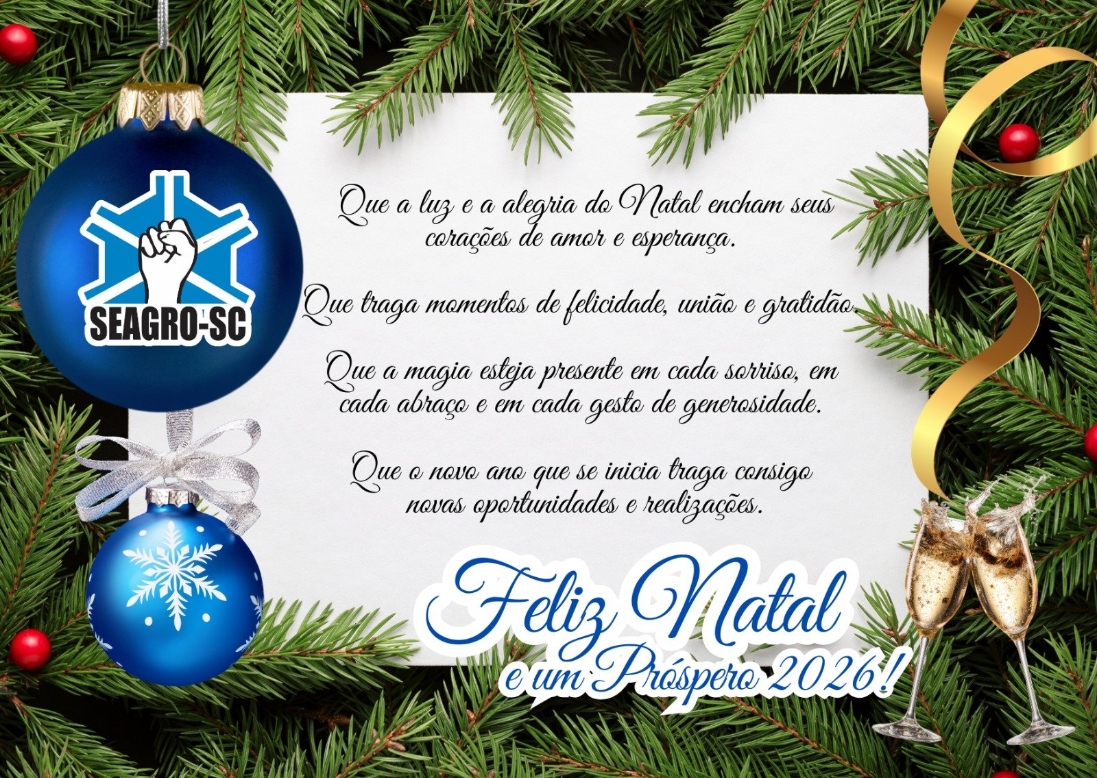 O SEAGRO-SC deseja a todos um Natal iluminado e um 2026 repleto de energias renovadas!