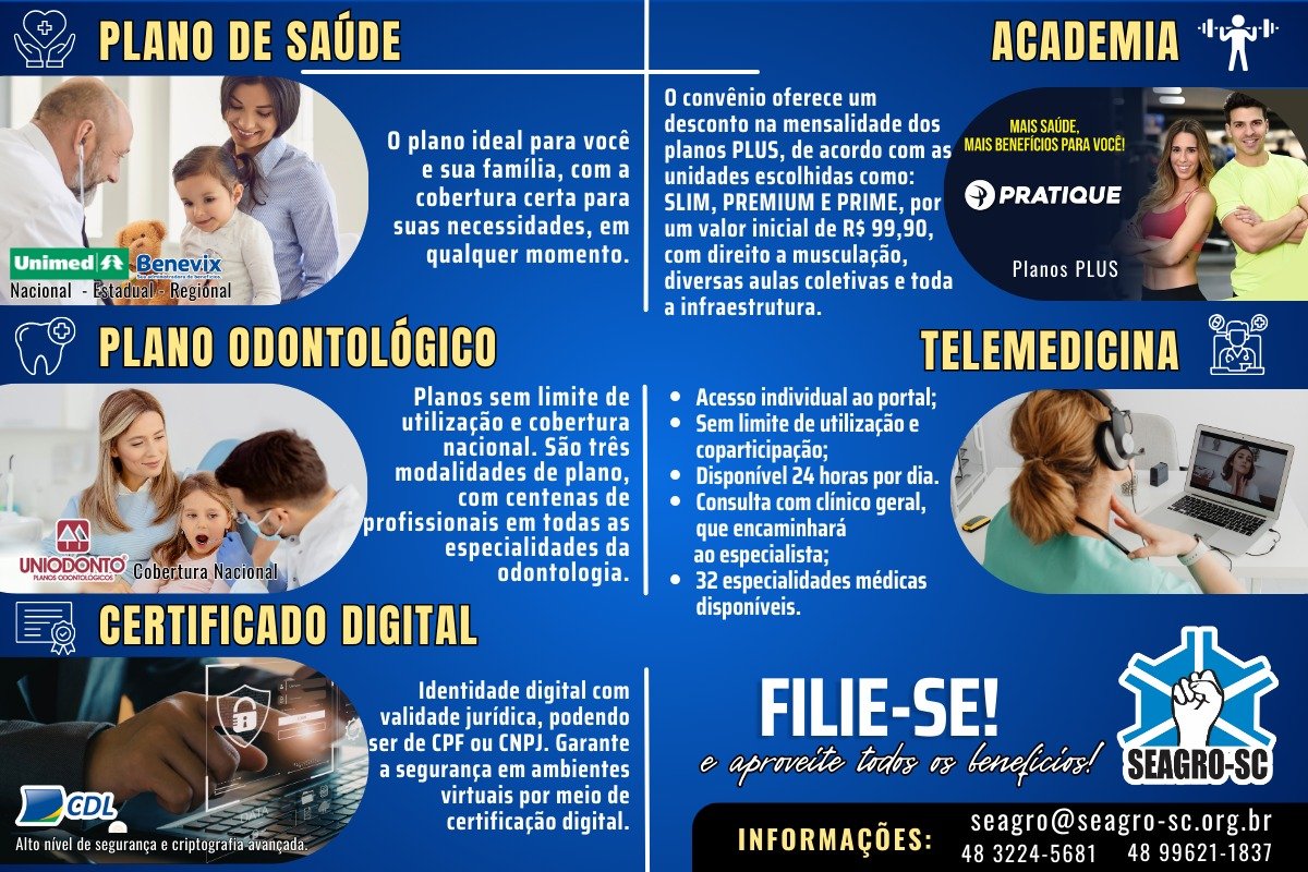 Conheça os benefícios de sócios do SEAGRO-SC